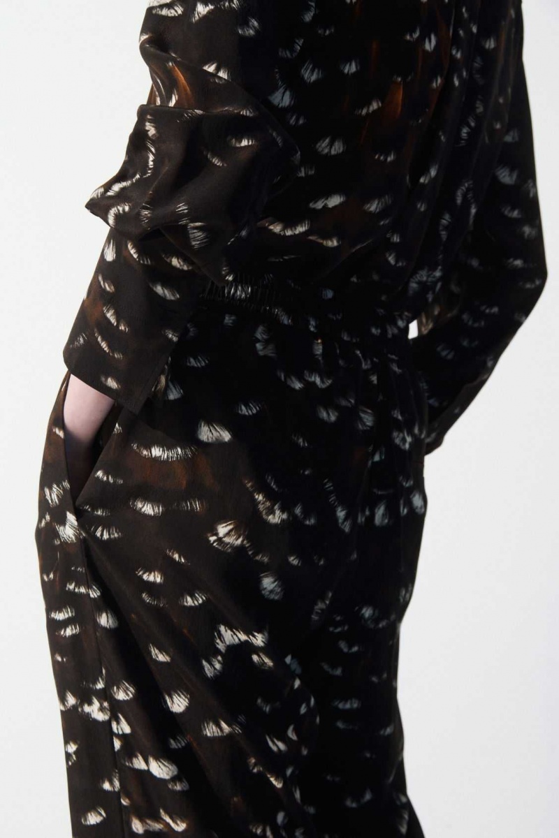 BLACK / FEATHER PRINT COS THE FEATHER-PRINT SILK TROUSERS | BSE-853760