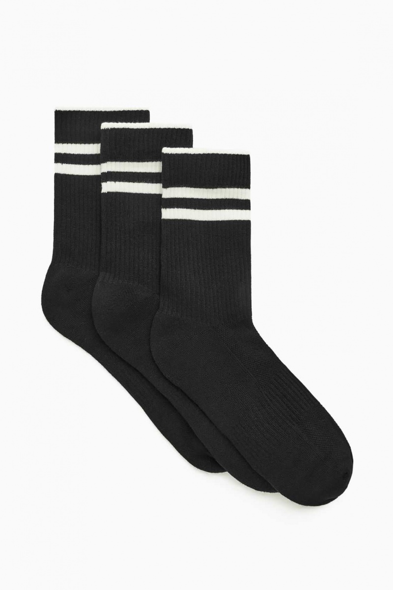 BLACK / STRIPED COS 3-PACK RIBBED SPORTS SOCKS | ZWY-459031