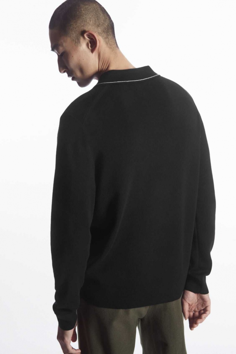 BLACK / WHITE COS CONTRAST-STITCH WOOL POLO SHIRT | PKR-014926