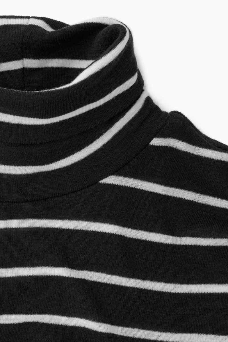 BLACK / WHITE / STRIPED COS MERINO WOOL TURTLENECK TOP | ZPI-470389