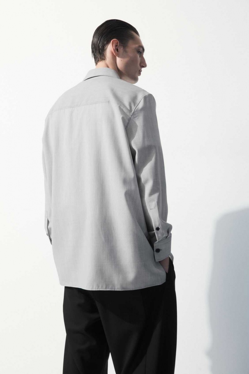 BLACK / WHITE / STRIPED COS THE TAILORED WOOL SHIRT | PQK-806451