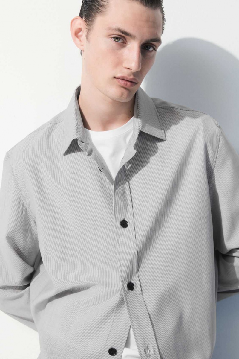 BLACK / WHITE / STRIPED COS THE TAILORED WOOL SHIRT | PQK-806451