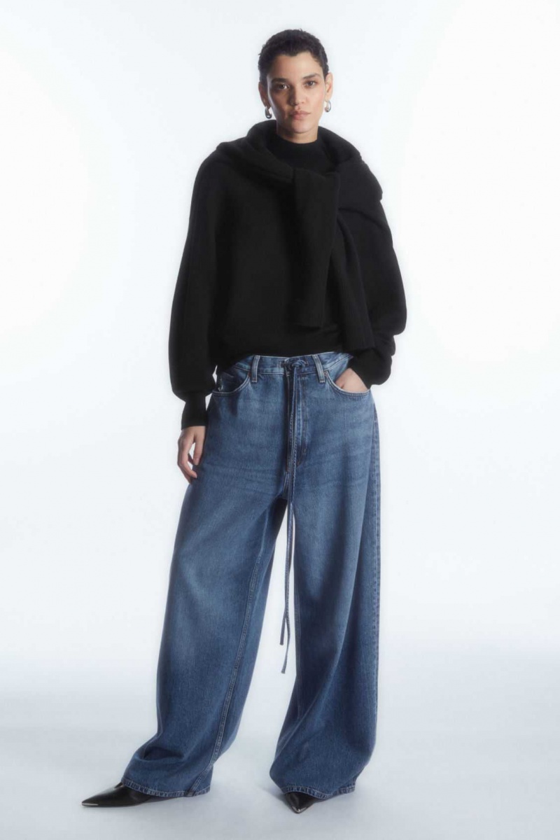 BLUE COS EXTRA WIDE LEG DRAWSTRING DENIM PANTS | FVO-152849