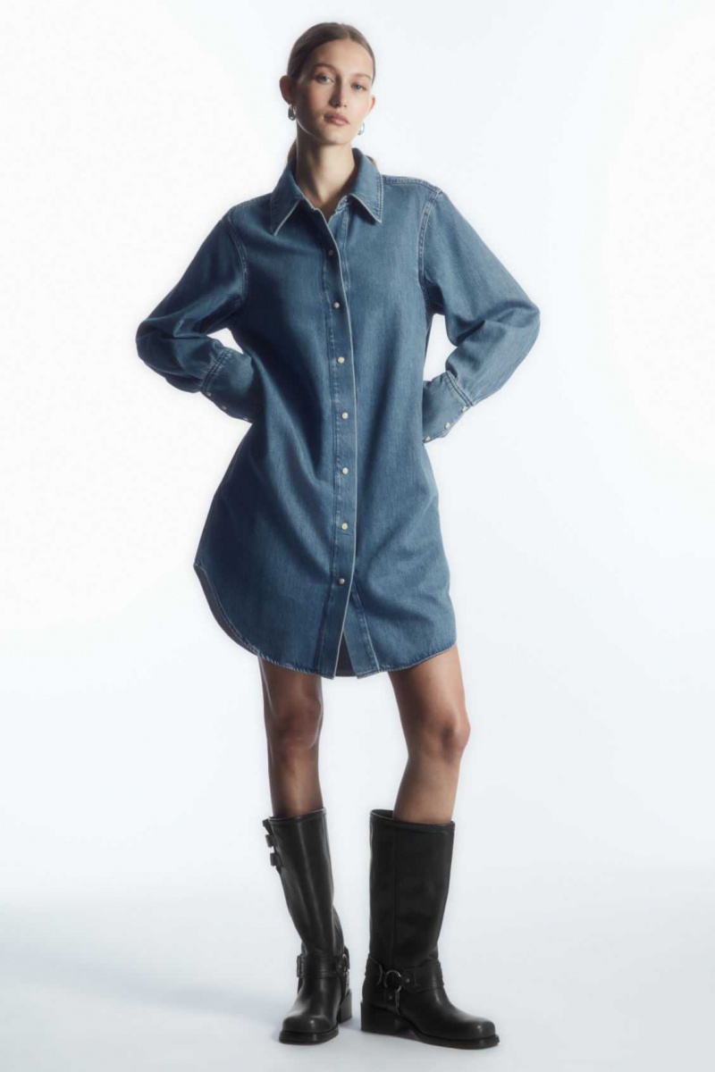 BLUE COS OVERSIZED DENIM MINI SHIRT DRESS | YQX-354710