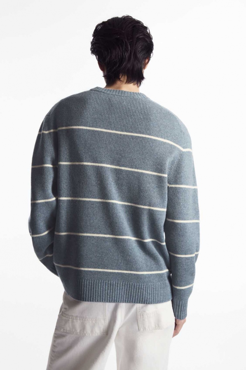 BLUE / CREAM / STRIPED COS STRIPED WOOL AND YAK-BLEND SWEATER | UQD-843967