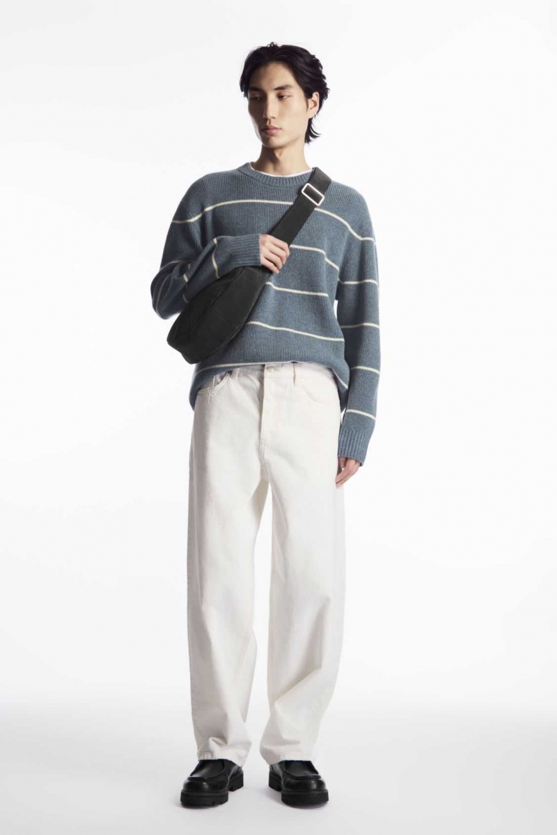 BLUE / CREAM / STRIPED COS STRIPED WOOL AND YAK-BLEND SWEATER | UQD-843967