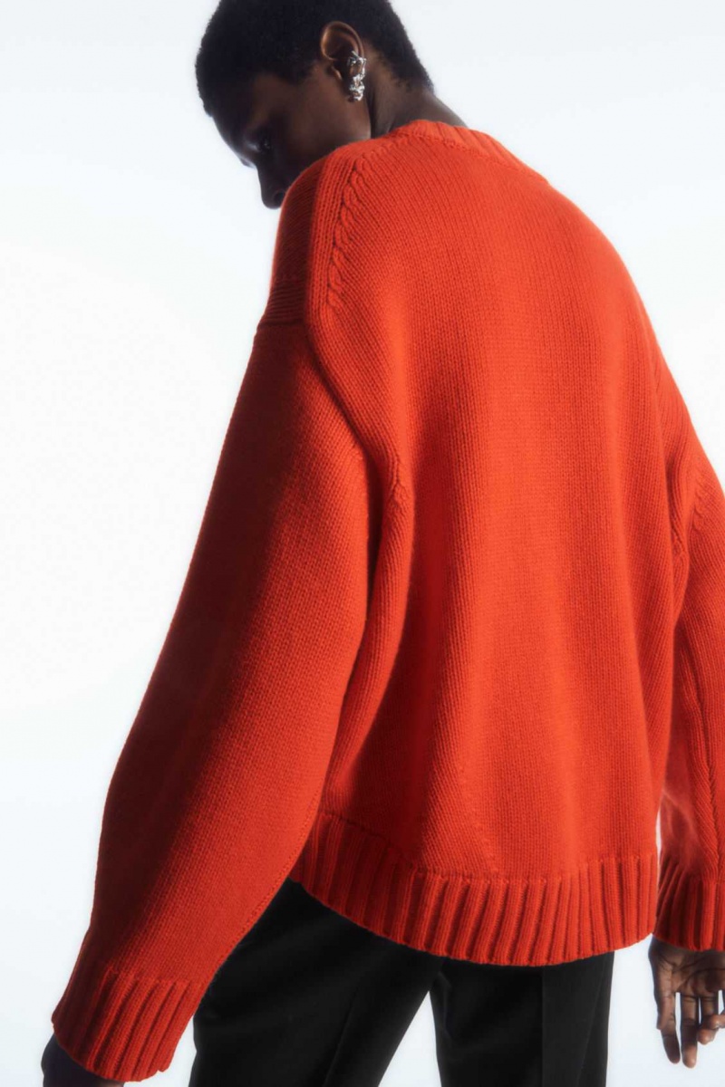 BRIGHT ORANGE COS CHUNKY PURE CASHMERE CREW-NECK SWEATER | YBK-471820