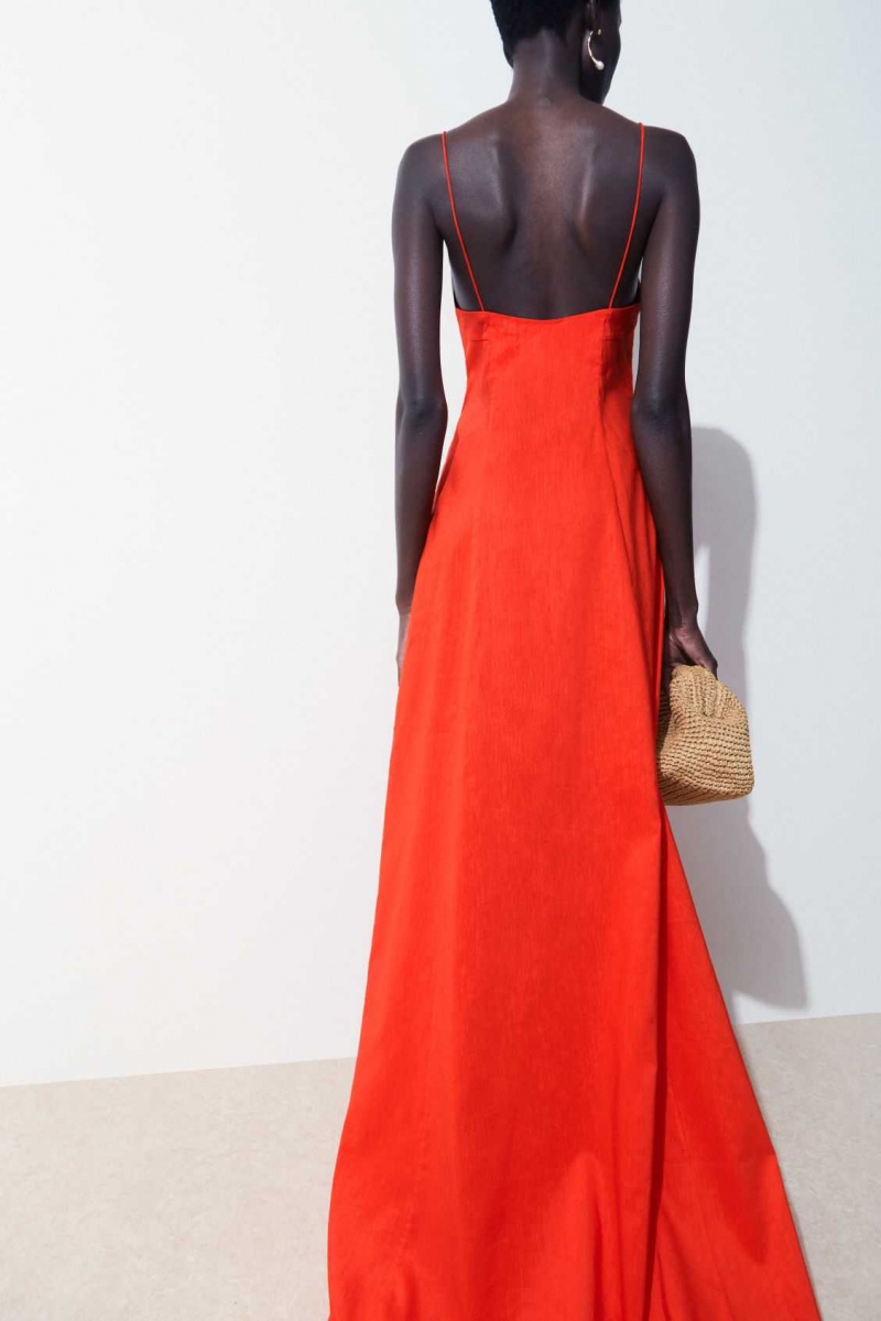 BRIGHT ORANGE COS THE V-NECK LINEN MAXI DRESS | QVO-260435