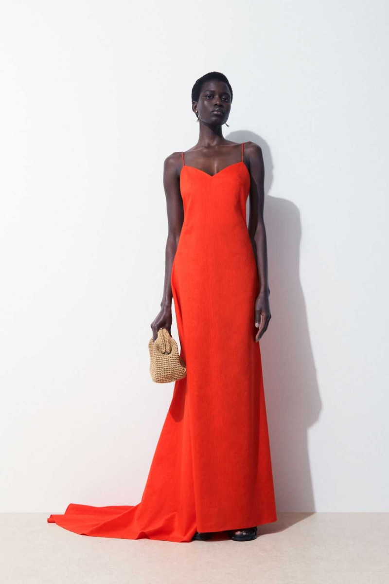 BRIGHT ORANGE COS THE V-NECK LINEN MAXI DRESS | QVO-260435