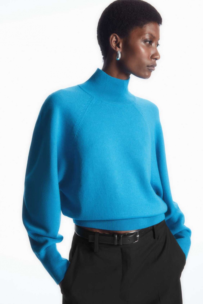 BRIGHT TURQUOISE COS BATWING-SLEEVE MERINO WOOL SWEATER | WYM-069432