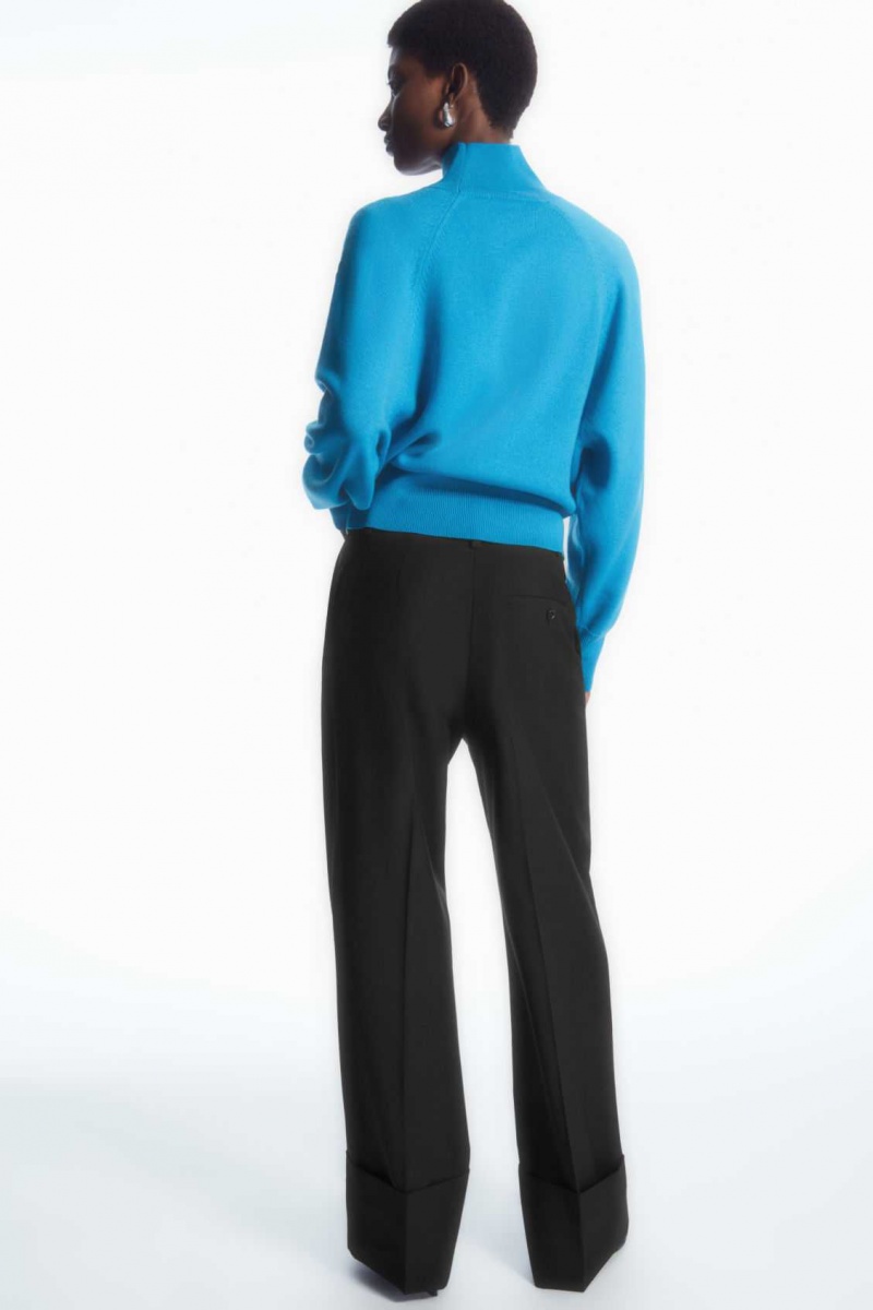 BRIGHT TURQUOISE COS BATWING-SLEEVE MERINO WOOL SWEATER | WYM-069432