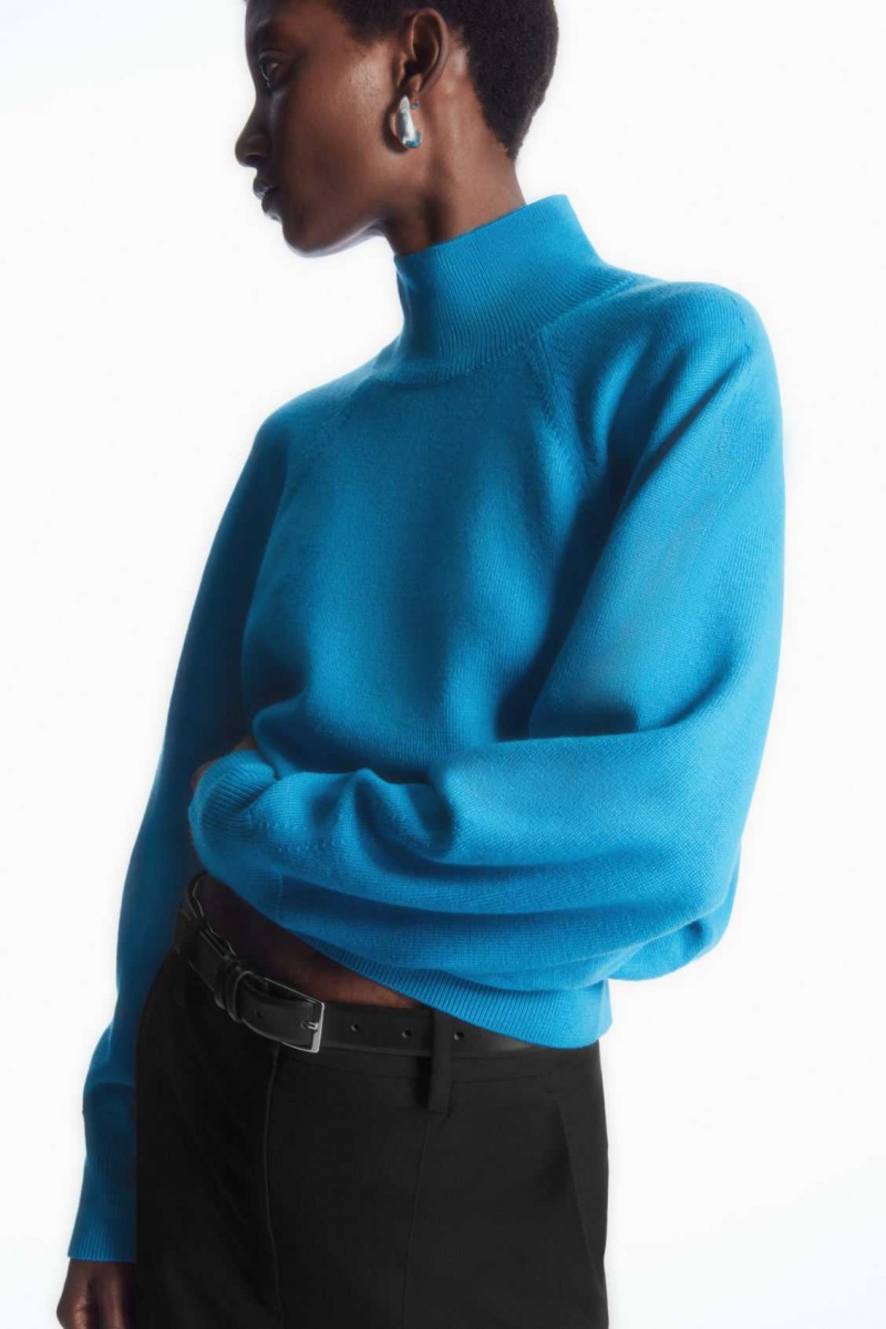 BRIGHT TURQUOISE COS BATWING-SLEEVE MERINO WOOL SWEATER | WYM-069432