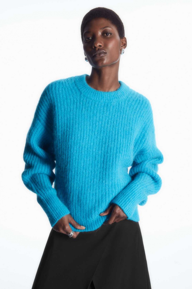 BRIGHT TURQUOISE COS CROPPED ALPACA AND WOOL-BLEND SWEATER | BHJ-531682