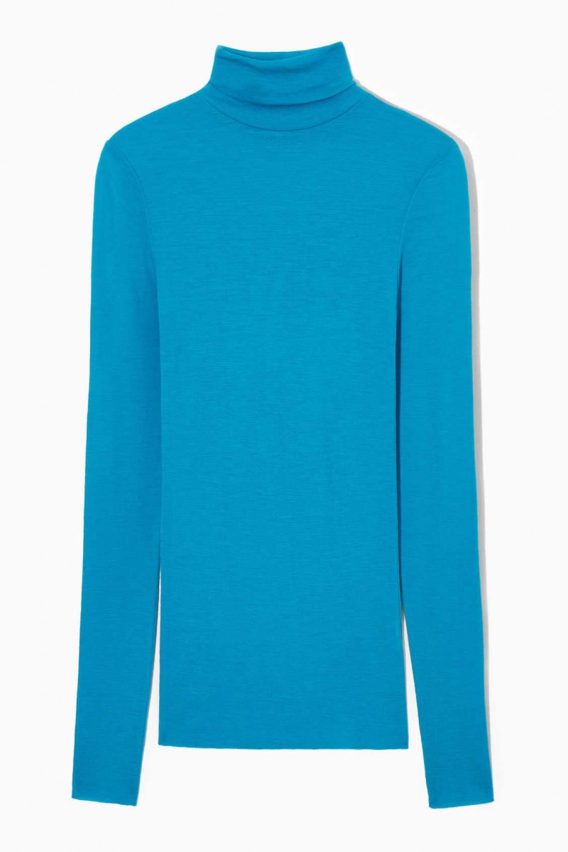 BRIGHT TURQUOISE COS MERINO WOOL TURTLENECK TOP | BEQ-943816