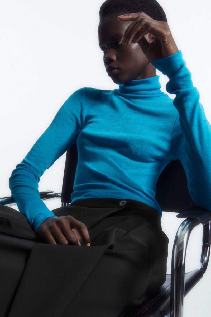 BRIGHT TURQUOISE COS MERINO WOOL TURTLENECK TOP | BEQ-943816