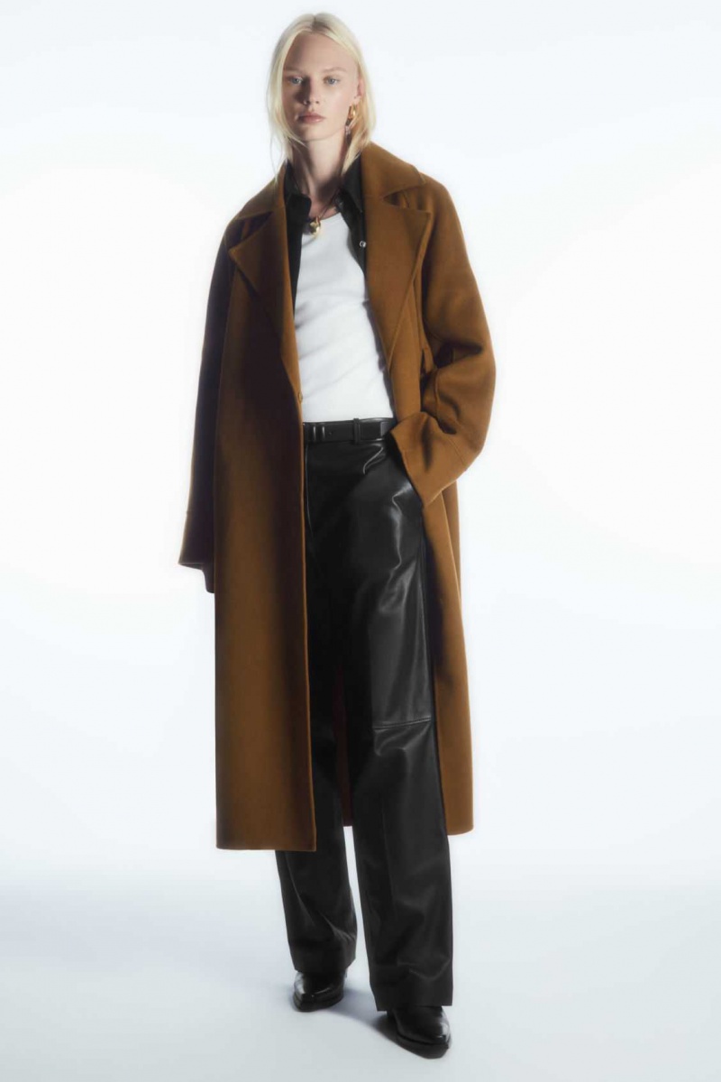 BROWN COS BELTED DOUBLE-FACED WOOL COAT | FTA-187046