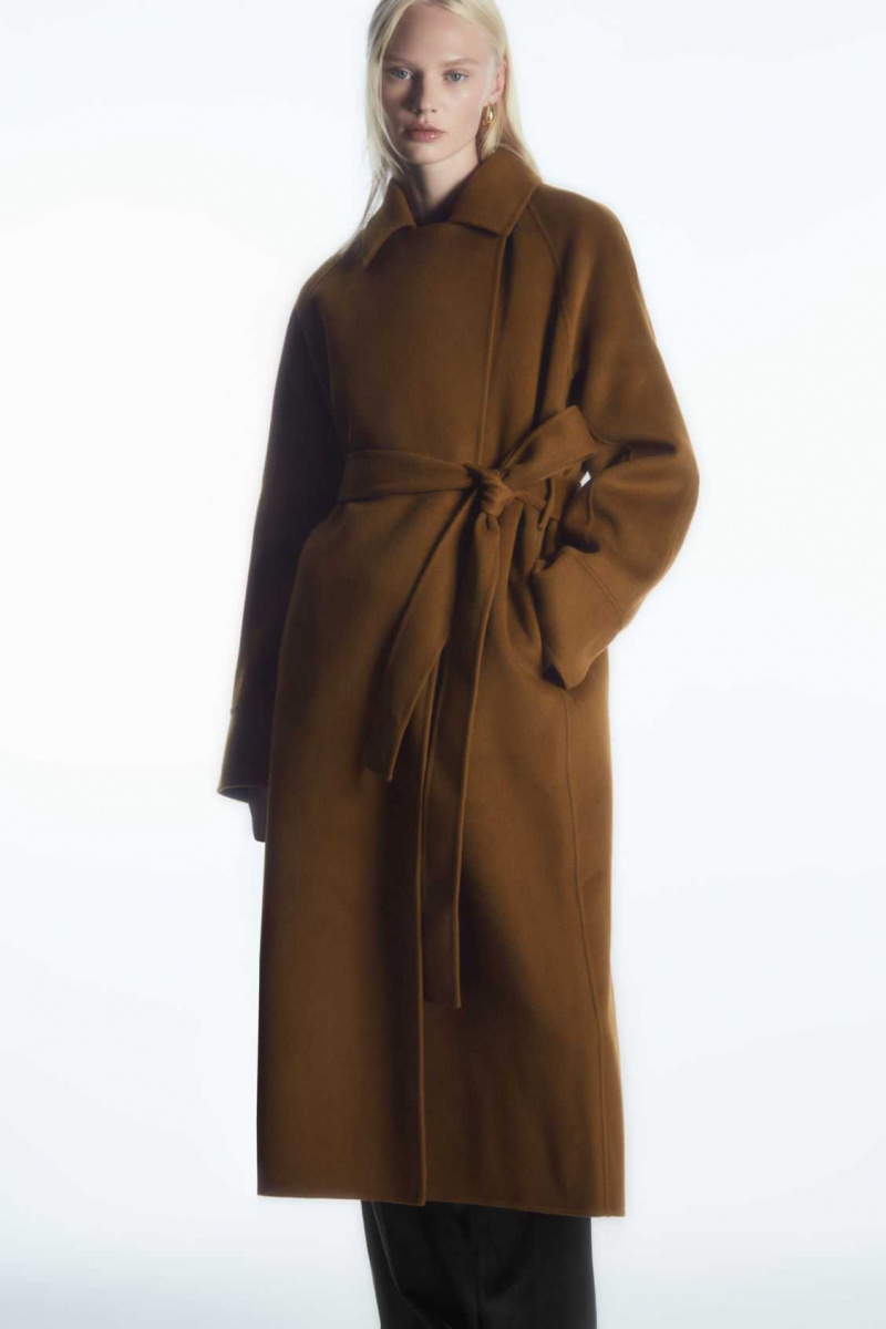 BROWN COS BELTED DOUBLE-FACED WOOL COAT | FTA-187046