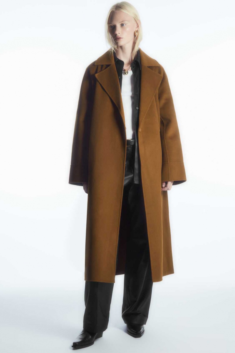 BROWN COS BELTED DOUBLE-FACED WOOL COAT | FTA-187046