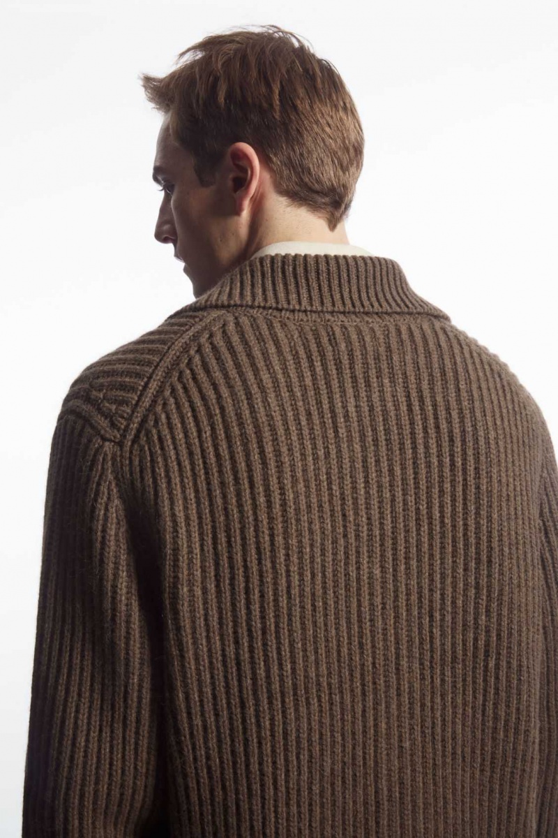 BROWN MÉLANGE COS RIBBED ALPACA-BLEND CARDIGAN | JKF-530829