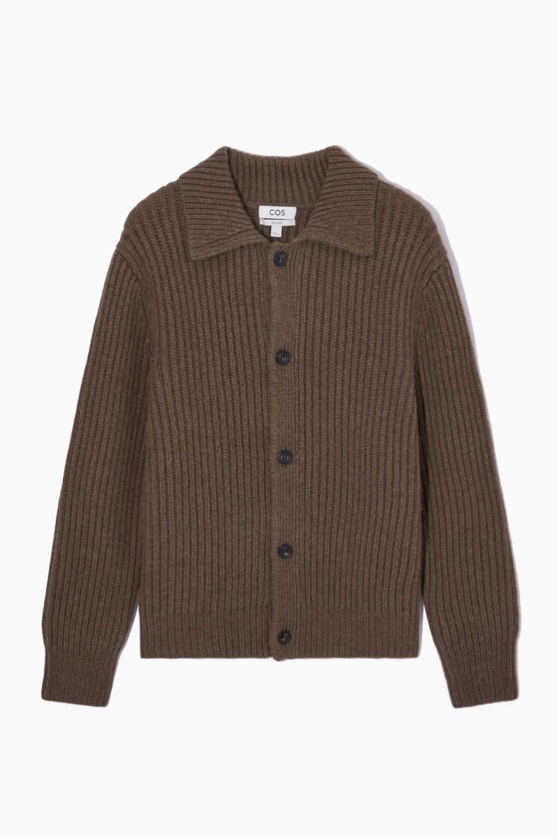 BROWN MÉLANGE COS RIBBED ALPACA-BLEND CARDIGAN | JKF-530829