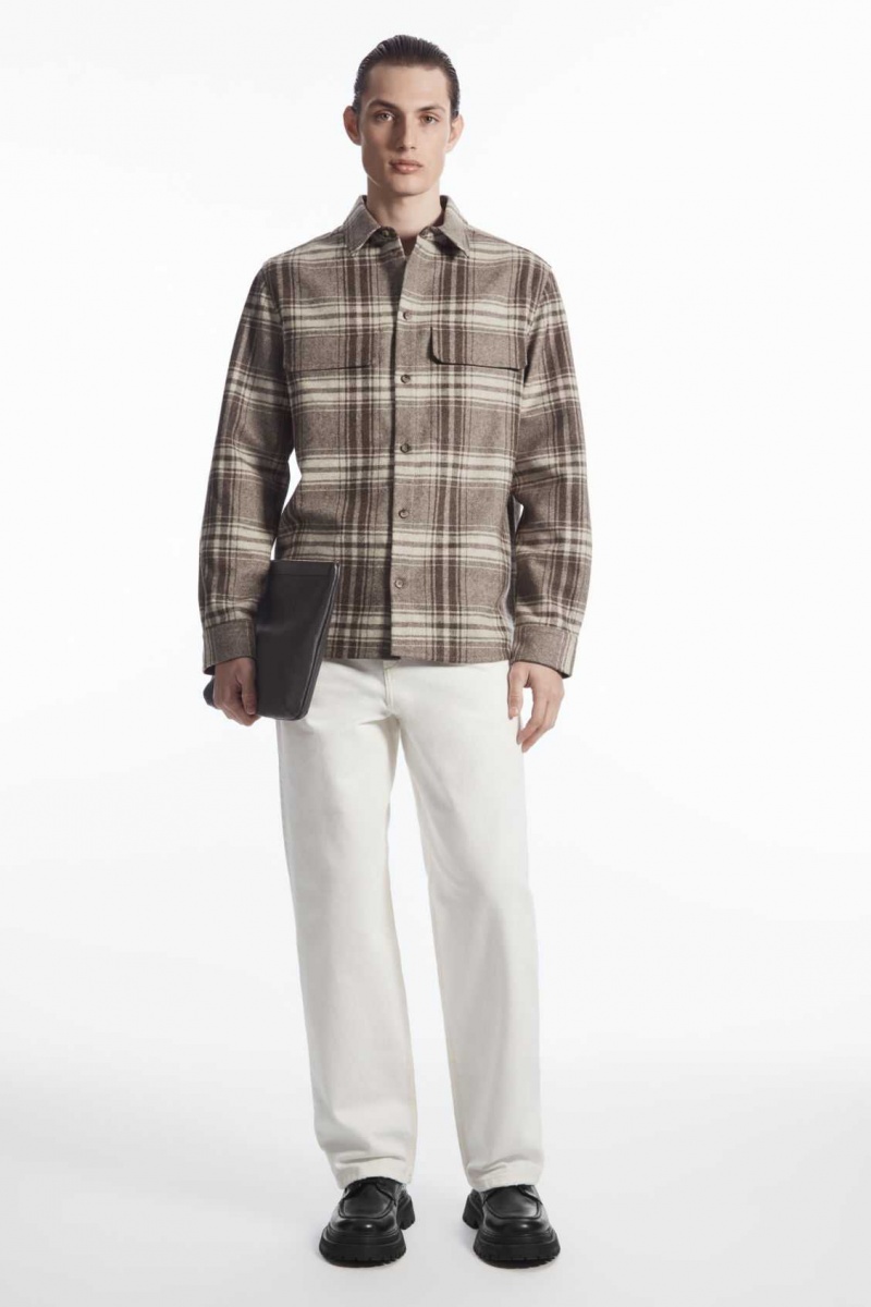 BROWN / CREAM / CHECKED COS CHECKED WOOL-FLANNEL OVERSHIRT | ENF-924576