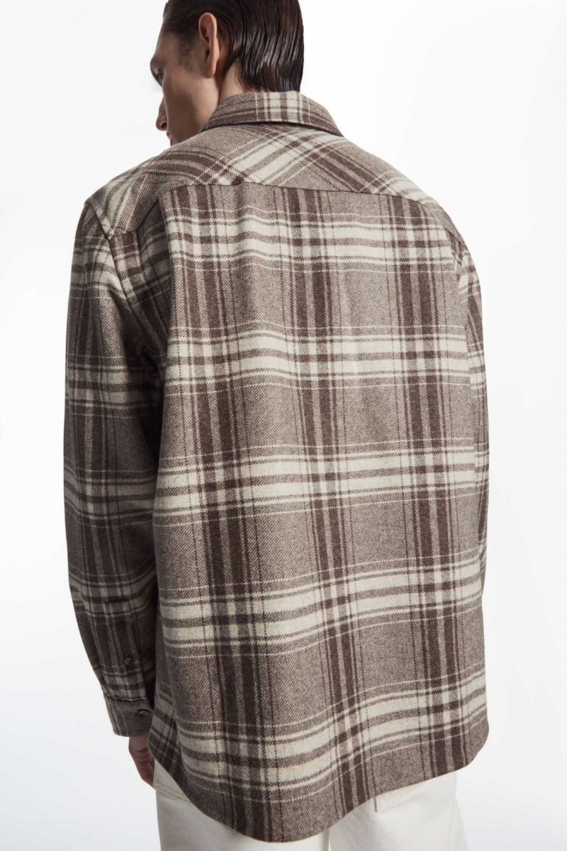 BROWN / CREAM / CHECKED COS CHECKED WOOL-FLANNEL OVERSHIRT | ENF-924576