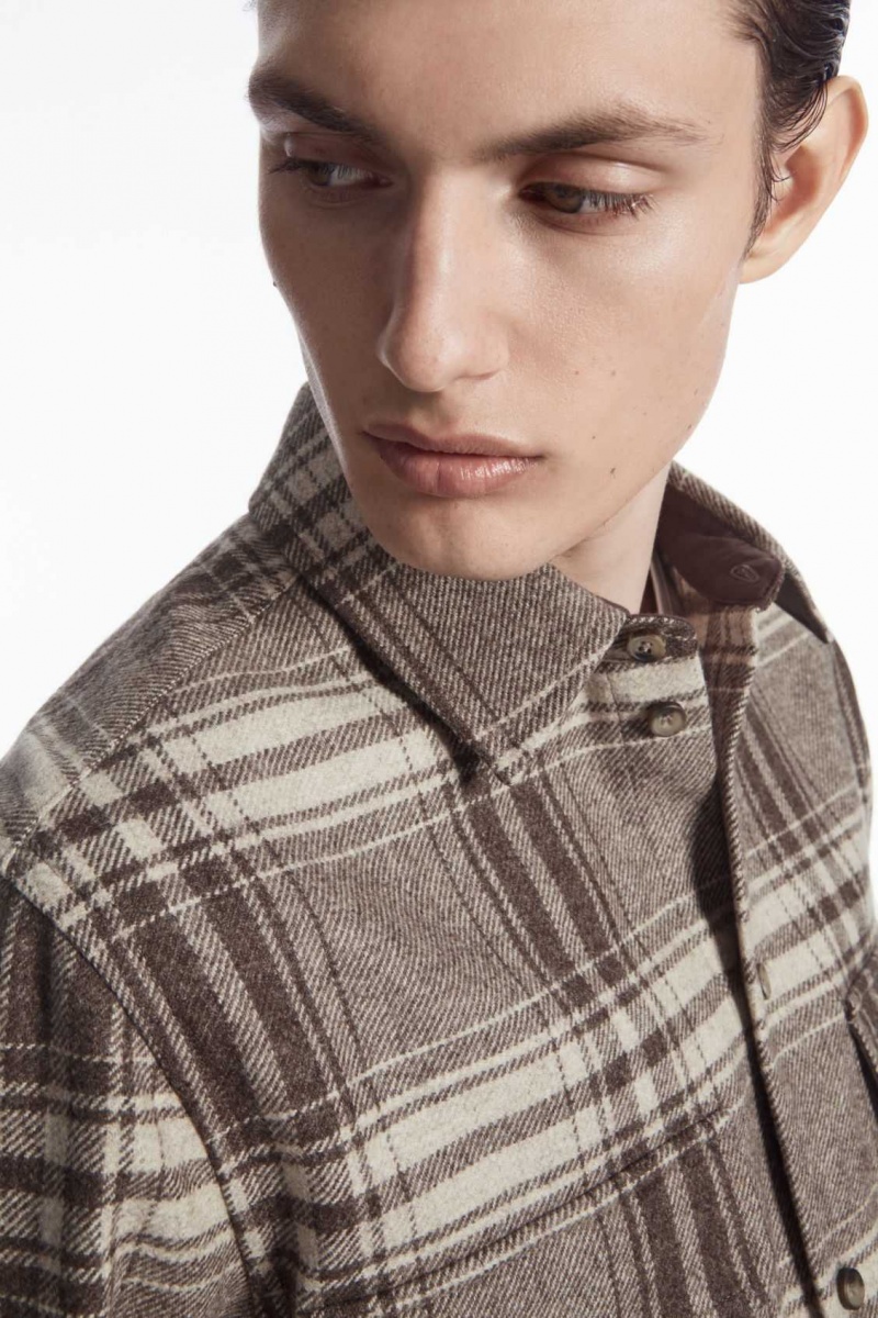 BROWN / CREAM / CHECKED COS CHECKED WOOL-FLANNEL OVERSHIRT | ENF-924576