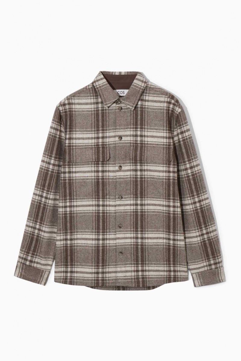 BROWN / CREAM / CHECKED COS CHECKED WOOL-FLANNEL OVERSHIRT | ENF-924576