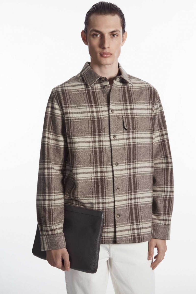 BROWN / CREAM / CHECKED COS CHECKED WOOL-FLANNEL OVERSHIRT | ENF-924576