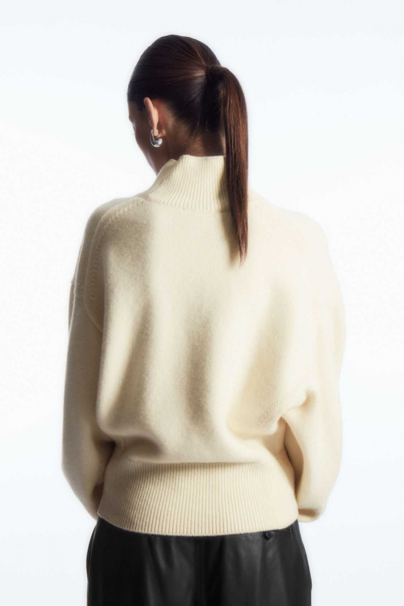 CREAM COS FUNNEL-NECK WAISTED WOOL SWEATER | BTN-371246