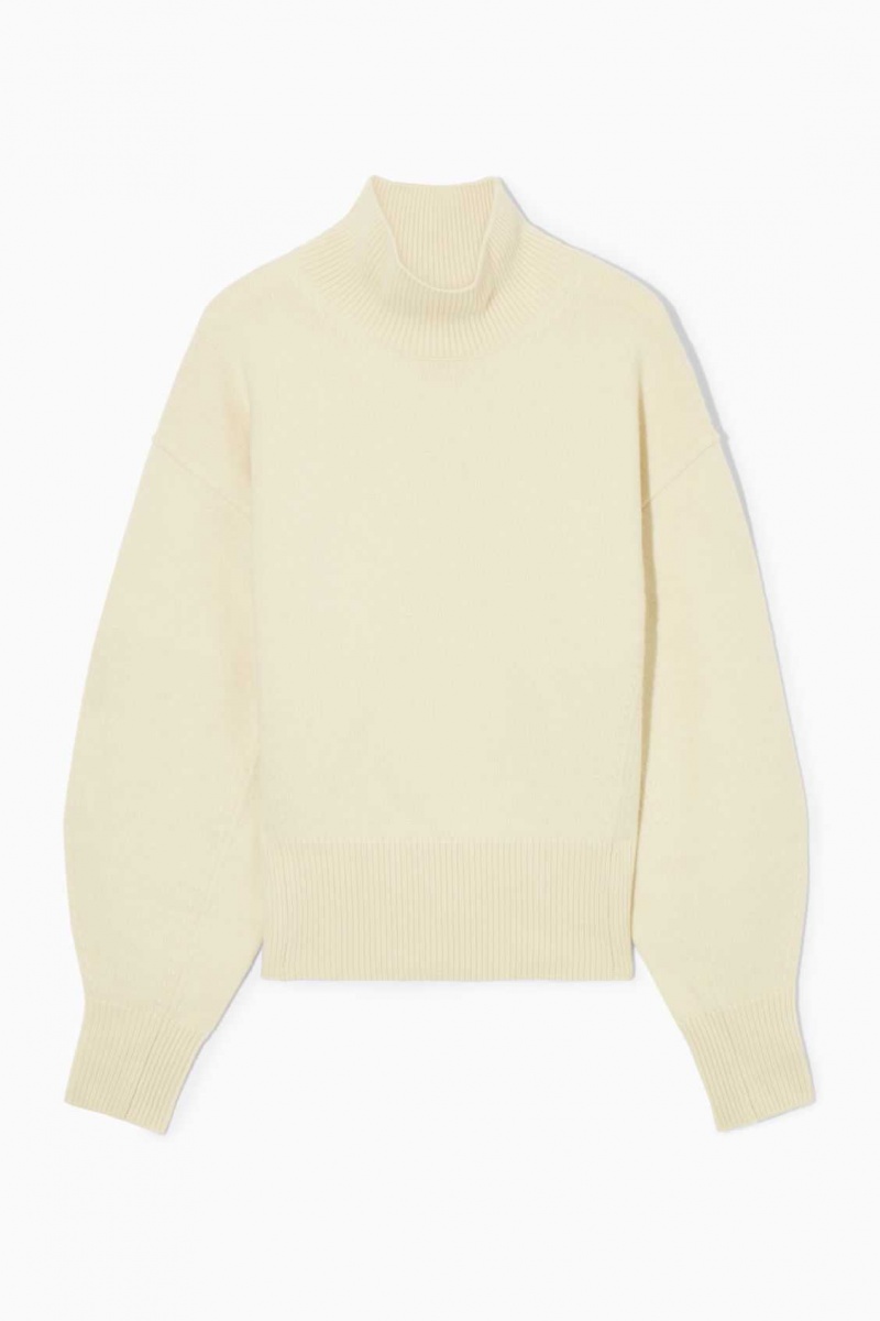 CREAM COS FUNNEL-NECK WAISTED WOOL SWEATER | BTN-371246