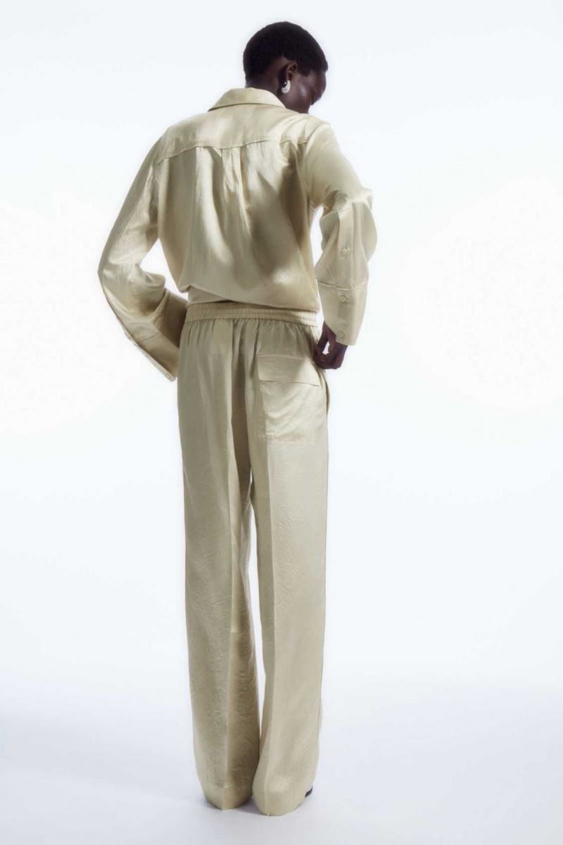 CREAM COS STRAIGHT-LEG CRINKLED-SATIN PANTS | KAS-218306