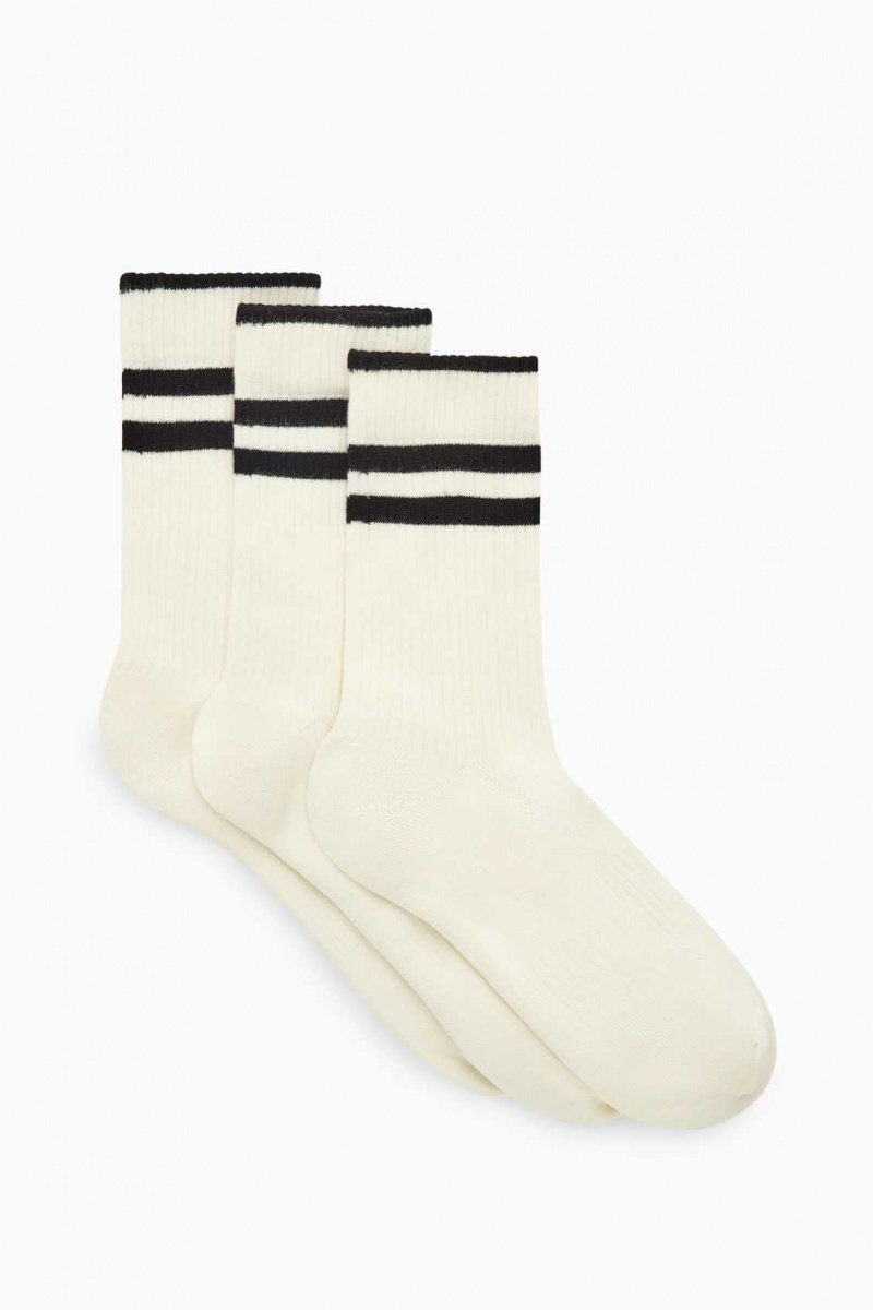 CREAM / STRIPED COS 3-PACK RIBBED SPORTS SOCKS | PDX-627951