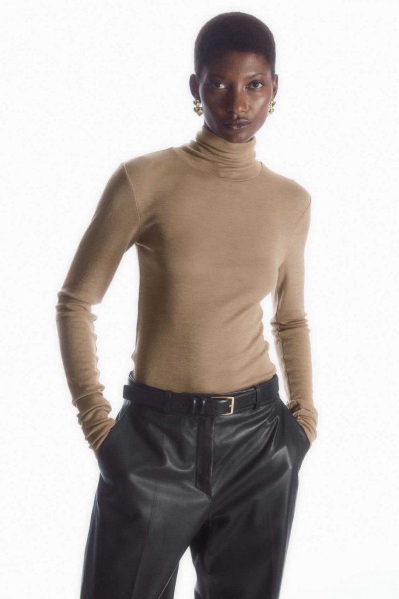 DARK BEIGE COS MERINO WOOL TURTLENECK TOP | TYZ-495763