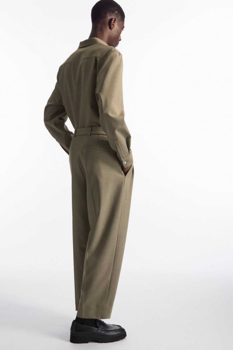 DARK BEIGE COS RELAXED BELTED WOOL-BLEND PANTS | WTZ-369270