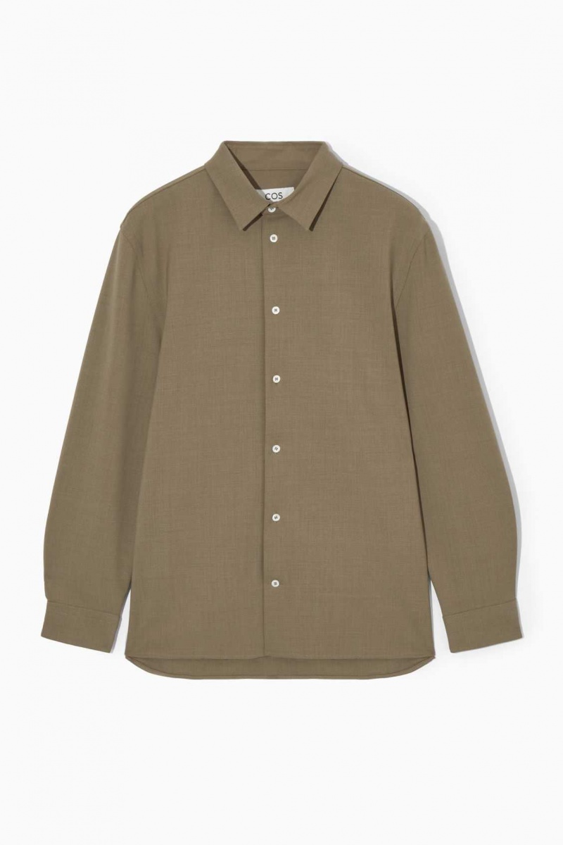 DARK BEIGE COS RELAXED WOOL-BLEND SHIRT | GTY-620794