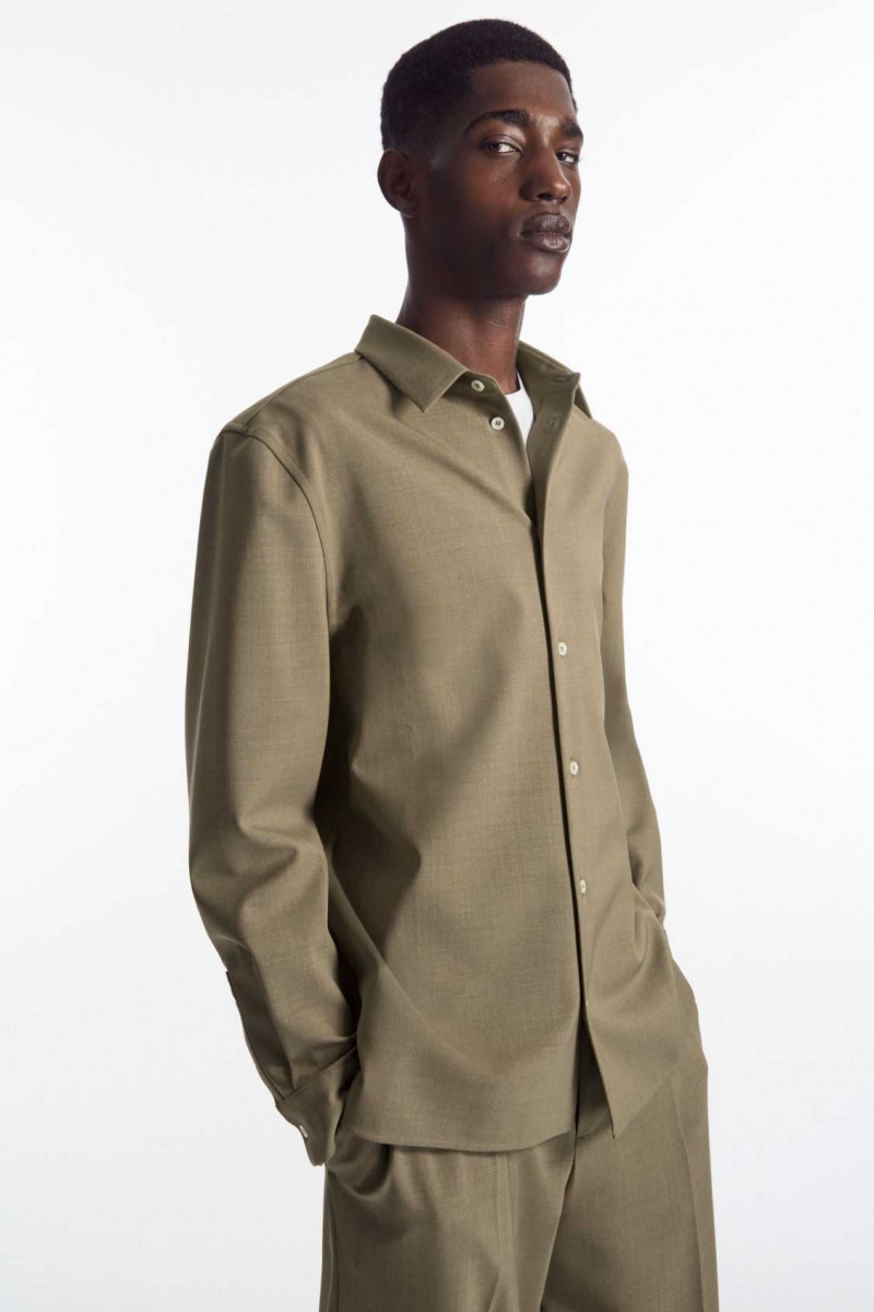 DARK BEIGE COS RELAXED WOOL-BLEND SHIRT | GTY-620794