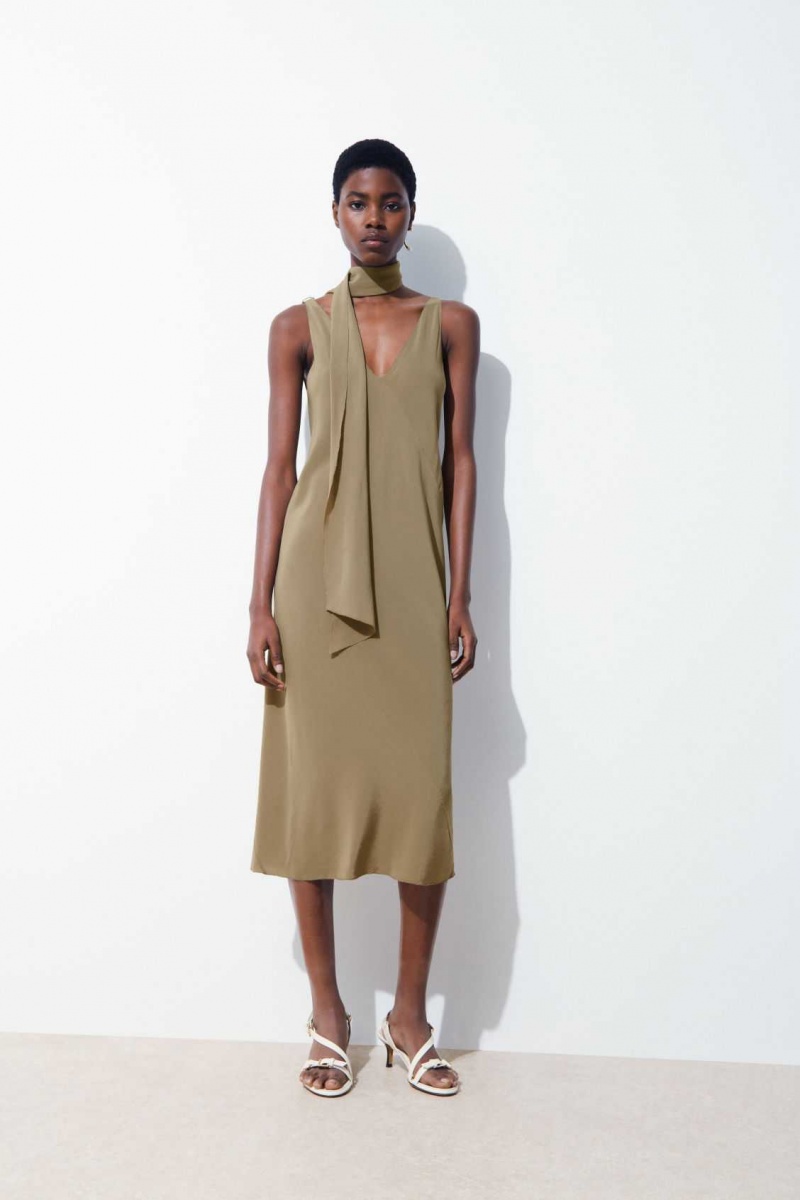 DARK BEIGE COS THE SILK SCARF DRESS | GJP-408263