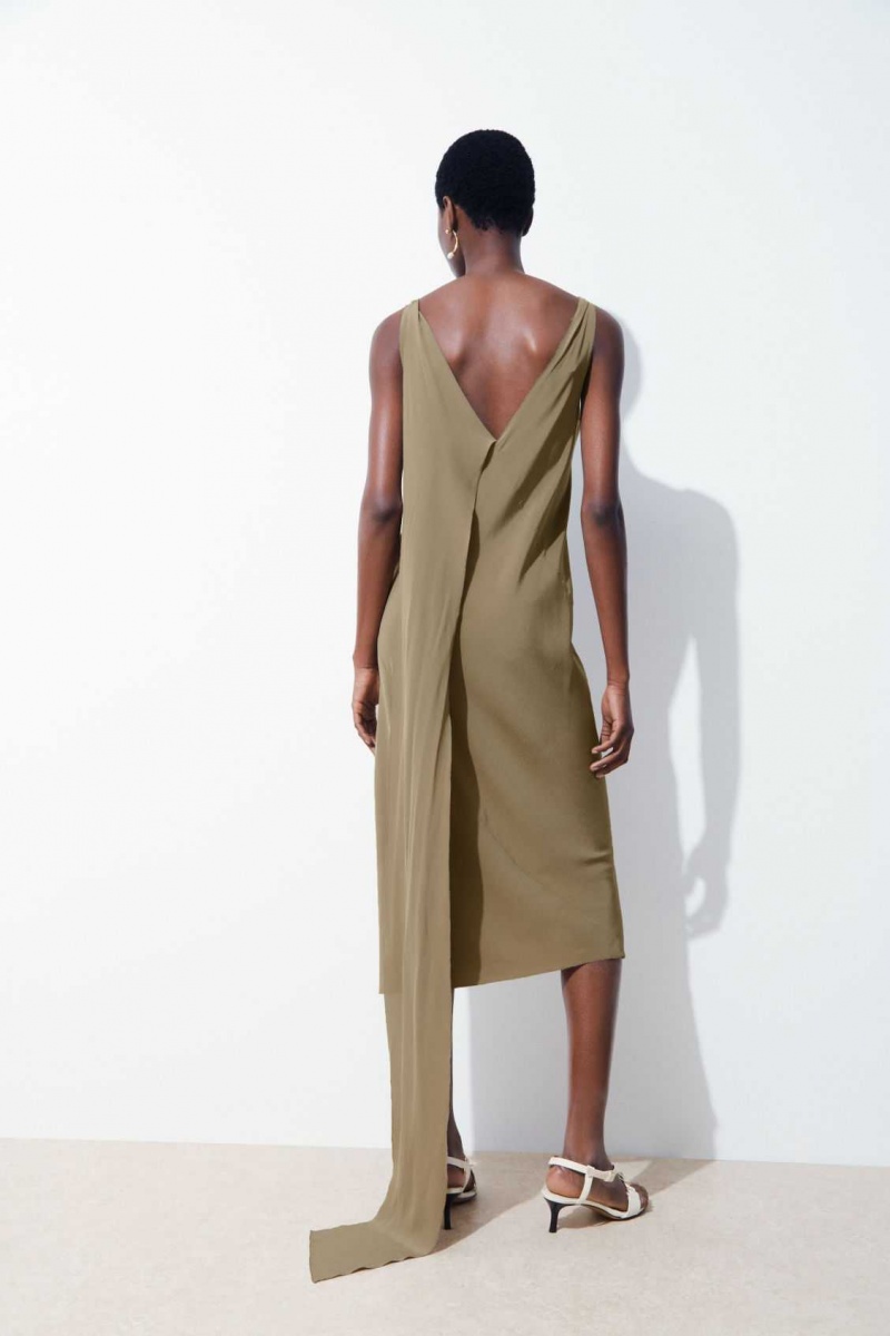 DARK BEIGE COS THE SILK SCARF DRESS | GJP-408263