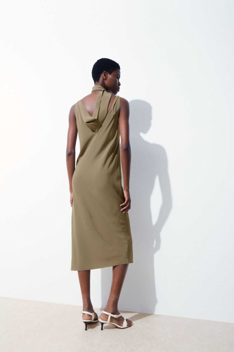 DARK BEIGE COS THE SILK SCARF DRESS | GJP-408263