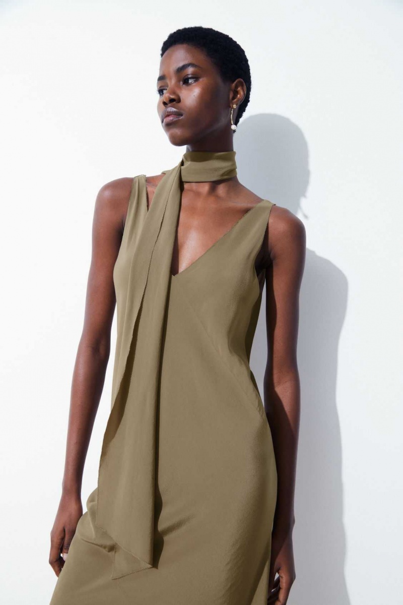 DARK BEIGE COS THE SILK SCARF DRESS | GJP-408263