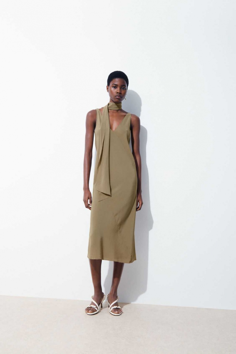 DARK BEIGE COS THE SILK SCARF DRESS | GJP-408263