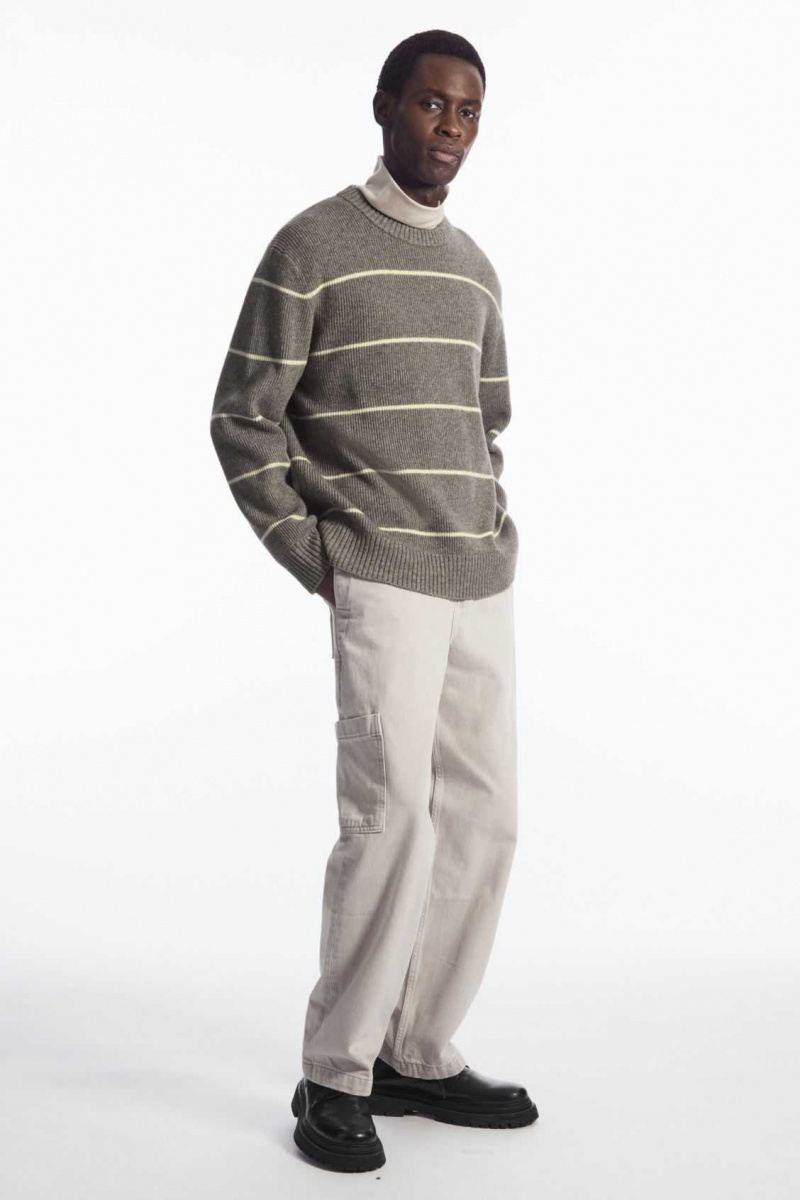 DARK BEIGE / STRIPED COS STRIPED WOOL AND YAK-BLEND SWEATER | XGU-305928