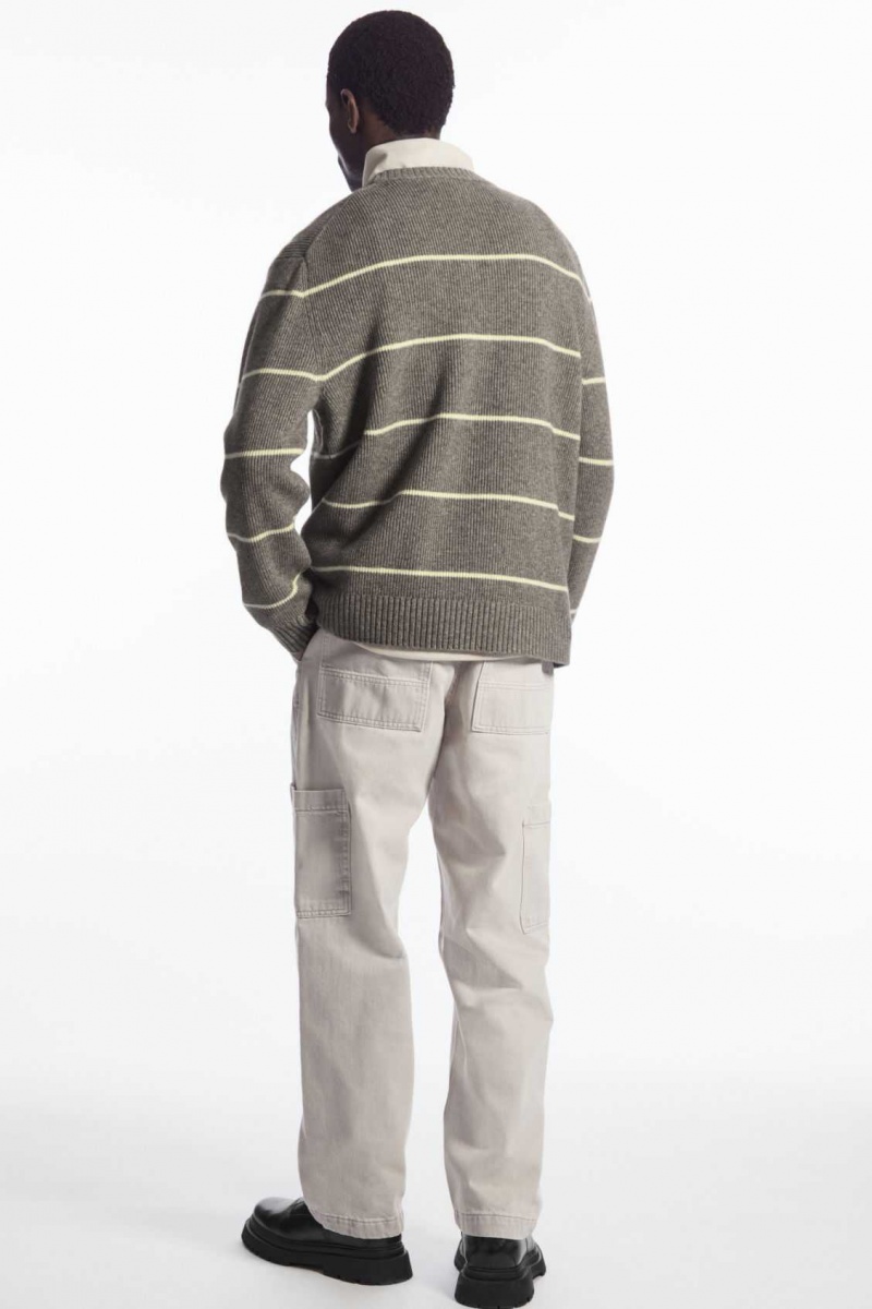 DARK BEIGE / STRIPED COS STRIPED WOOL AND YAK-BLEND SWEATER | XGU-305928