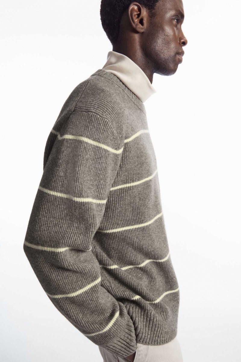 DARK BEIGE / STRIPED COS STRIPED WOOL AND YAK-BLEND SWEATER | XGU-305928