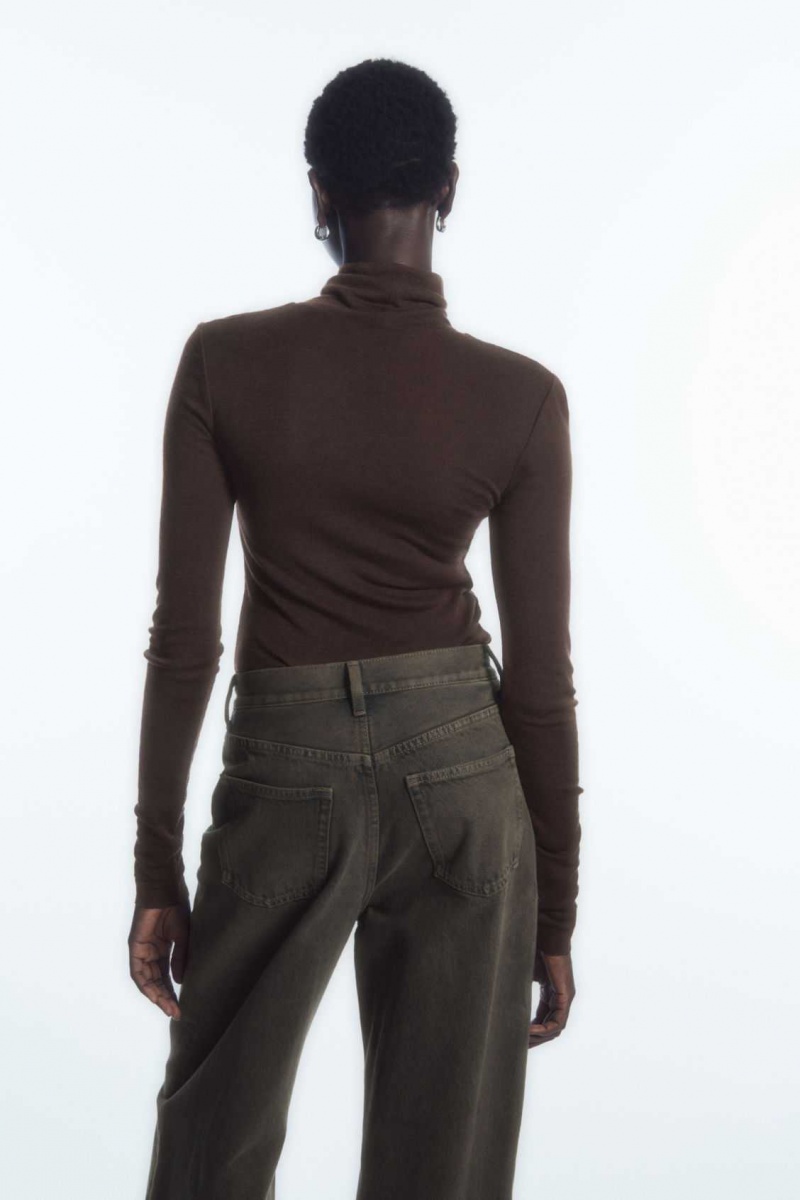 DARK BROWN COS MERINO WOOL TURTLENECK TOP | NBT-731054