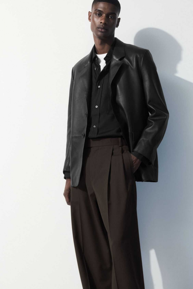 DARK BROWN COS THE PLEATED WOOL PANTS | PDY-281506