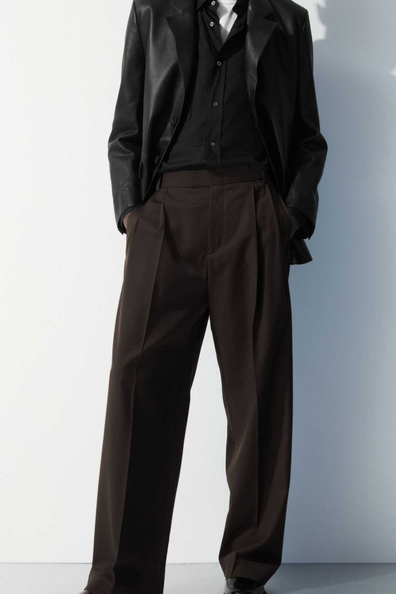 DARK BROWN COS THE PLEATED WOOL PANTS | PDY-281506