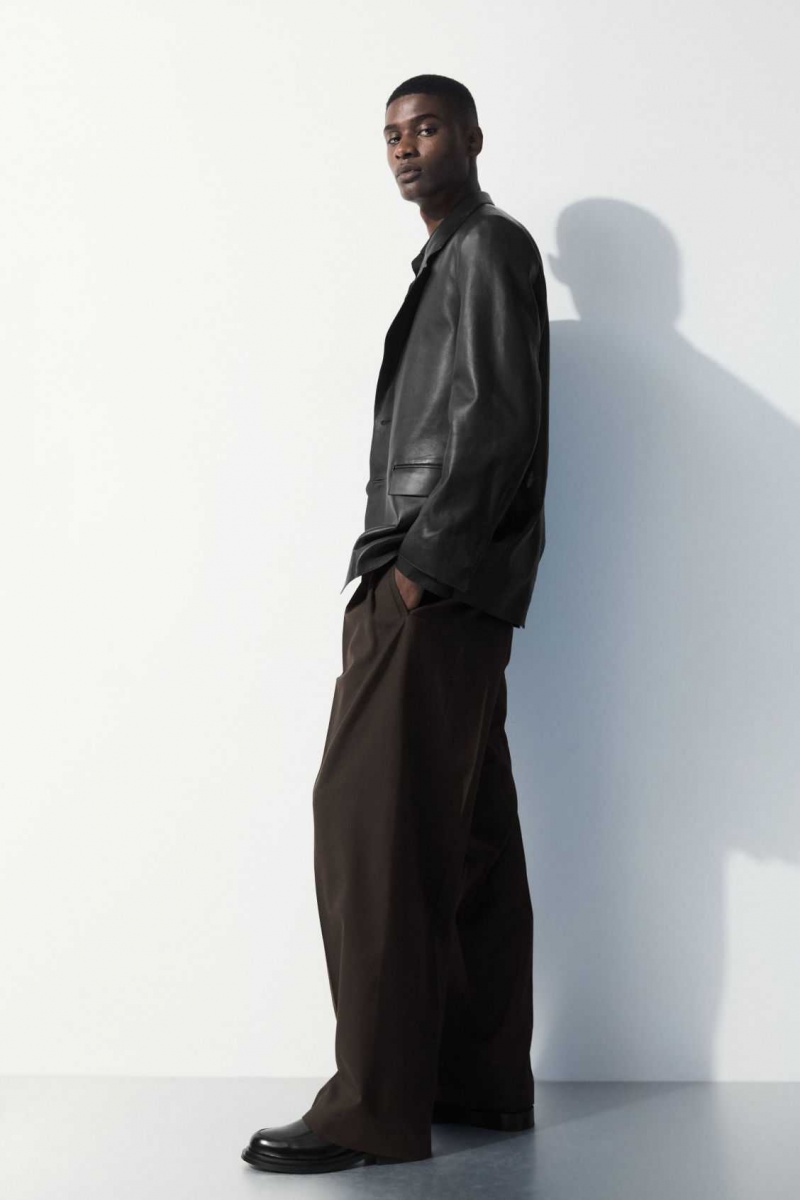 DARK BROWN COS THE PLEATED WOOL PANTS | PDY-281506