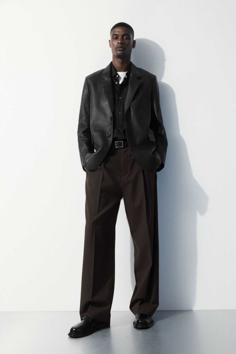 DARK BROWN COS THE PLEATED WOOL PANTS | PDY-281506